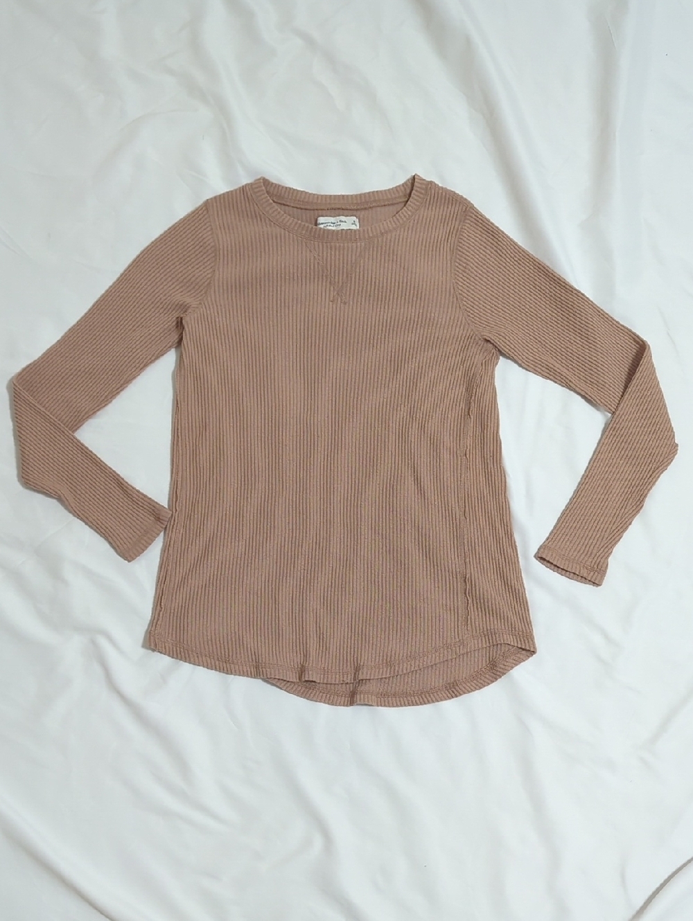 Abercrombie & Fitch Ribbed Long Sleeve Thermal Top, Color Camel Brown Size S
